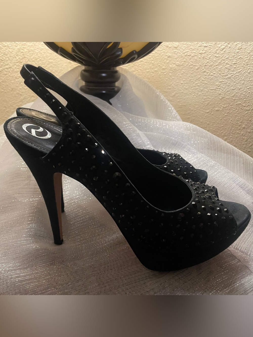 Rodo Firenze Black Embellished Slingback High Heels